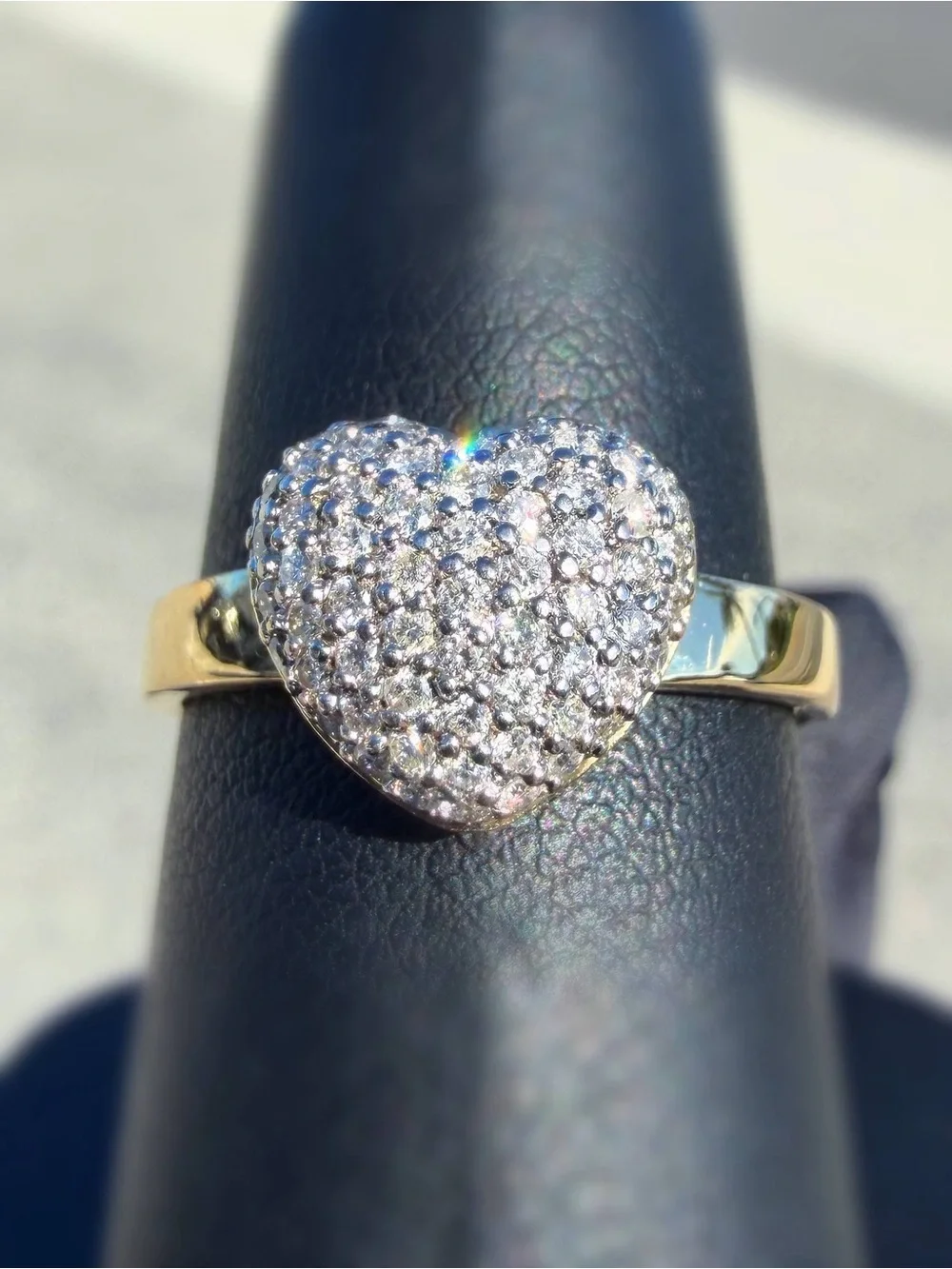 14k solid yellow gold 0.7CTW Natural Diamond Pave Puff Heart Love ring sz7